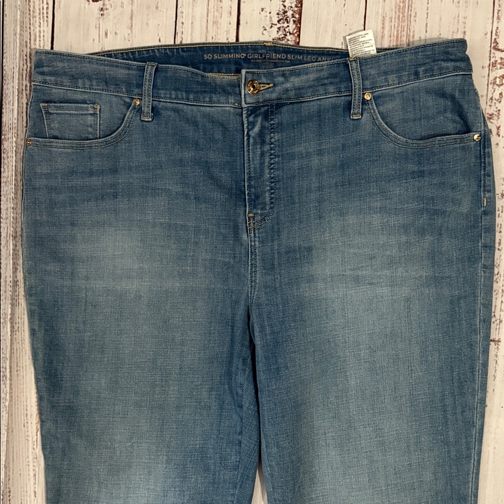 Chico's So Slimming Girlfriend Slim Leg Ankle Jeans with Gold Sequin 1X - Picture 3 of 14